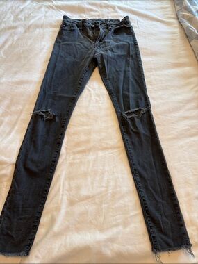 Ag Adriano Goldschmied Black Skinny Jeans with Distressed Knees